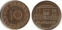 10 Franken 1954 BRD Saarland ss